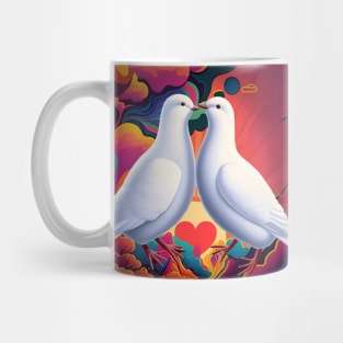 Pride: Dove Love No. 3 on a groovy retro-style rainbow-colored background Mug